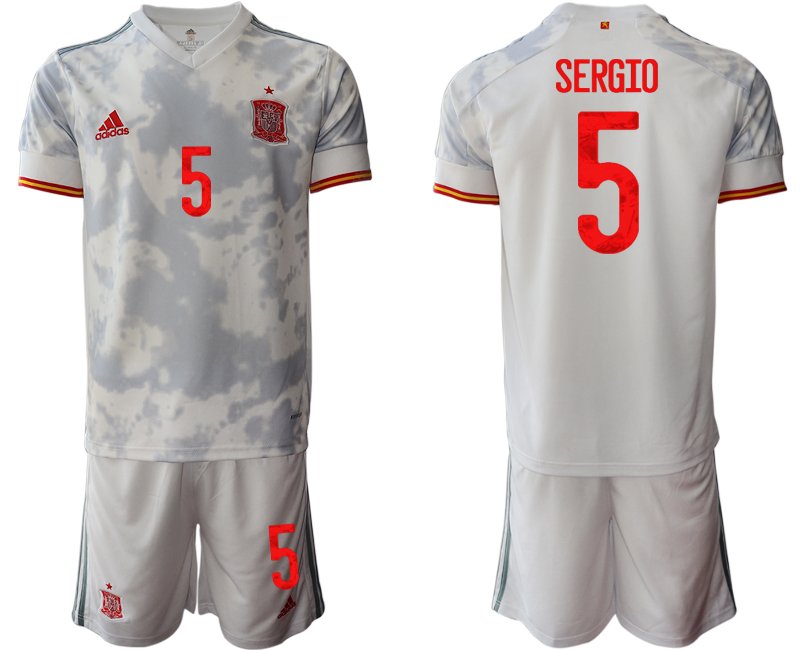 Men 2021 European Cup Spain away white #5 Soccer Jersey->spain jersey->Soccer Country Jersey